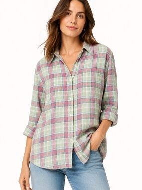 LRL Lauren Jeans Co Plaid Cotton Button Down Shirt Coastal Preppy chic Large